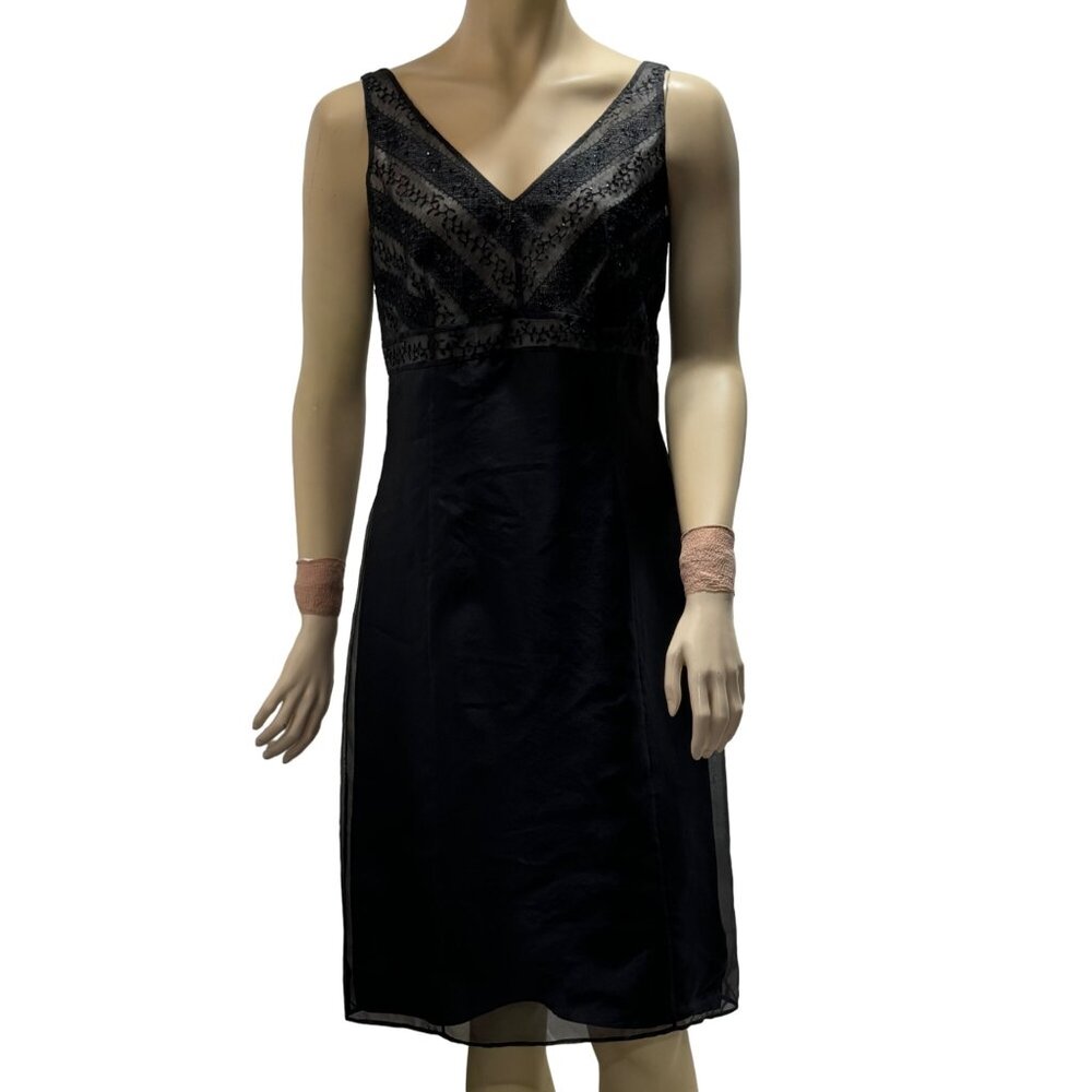 ANN TAYLOR Women's Black Silk & Lace V-Neck Sleeveless Dress Size 8